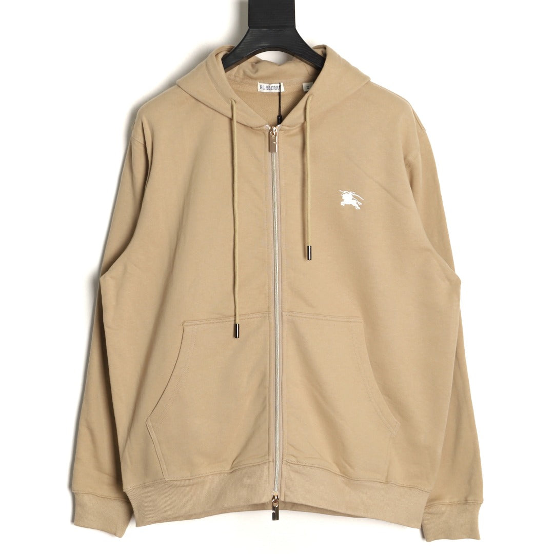 Burberry 25FW Khaki Equestrian Back-Graphic Zip Hoodie