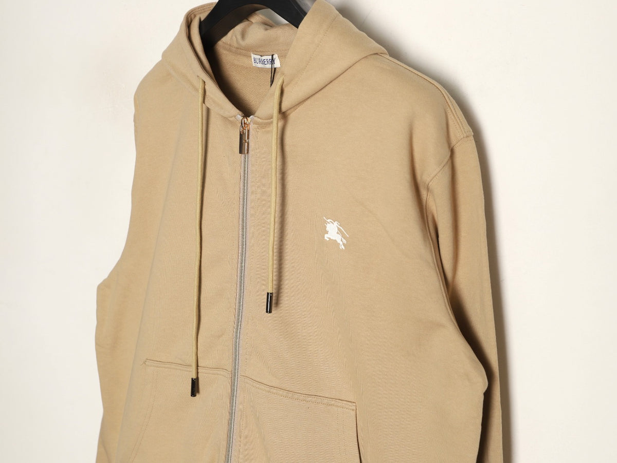 Burberry 25FW Khaki Equestrian Back-Graphic Zip Hoodie