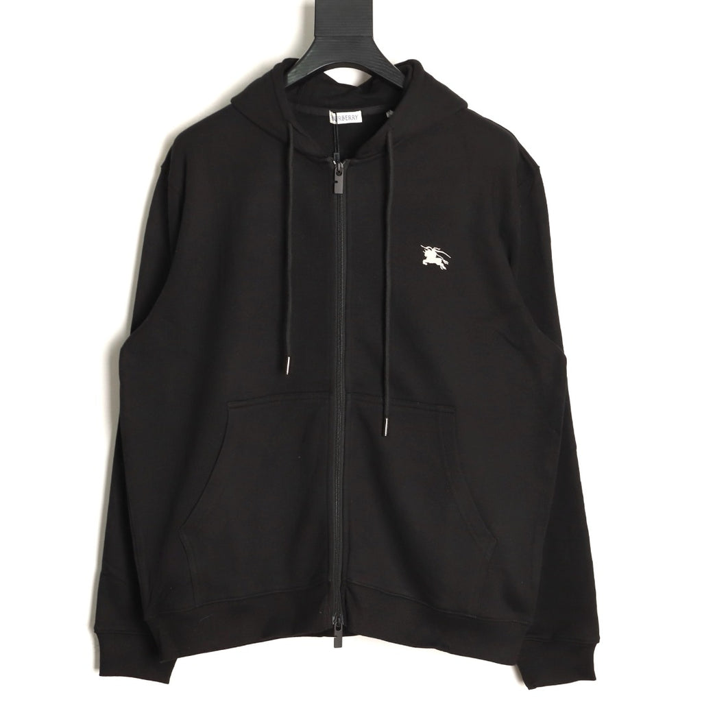 Burberry 25FW Black Equestrian Back-Graphic Zip Hoodie