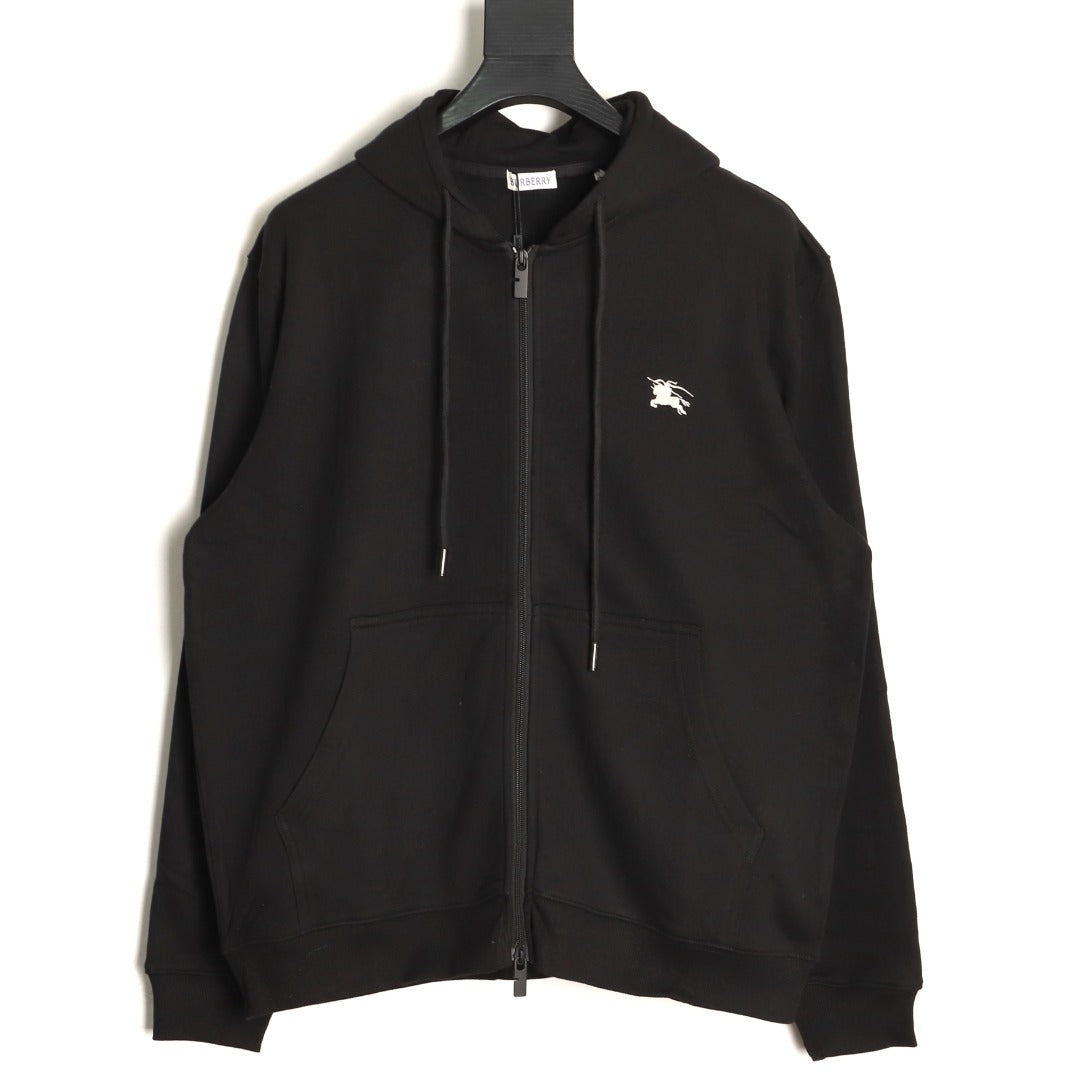 Burberry 25FW Black Equestrian Back-Graphic Zip Hoodie