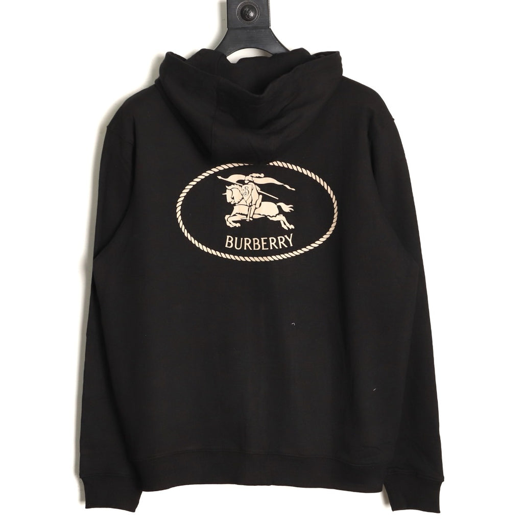 Burberry 25FW Black Equestrian Back-Graphic Zip Hoodie