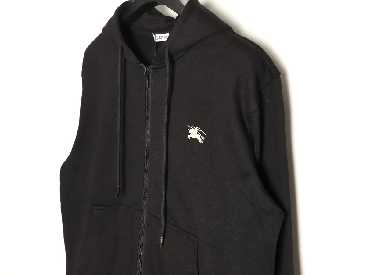 Burberry 25FW Black Equestrian Back-Graphic Zip Hoodie