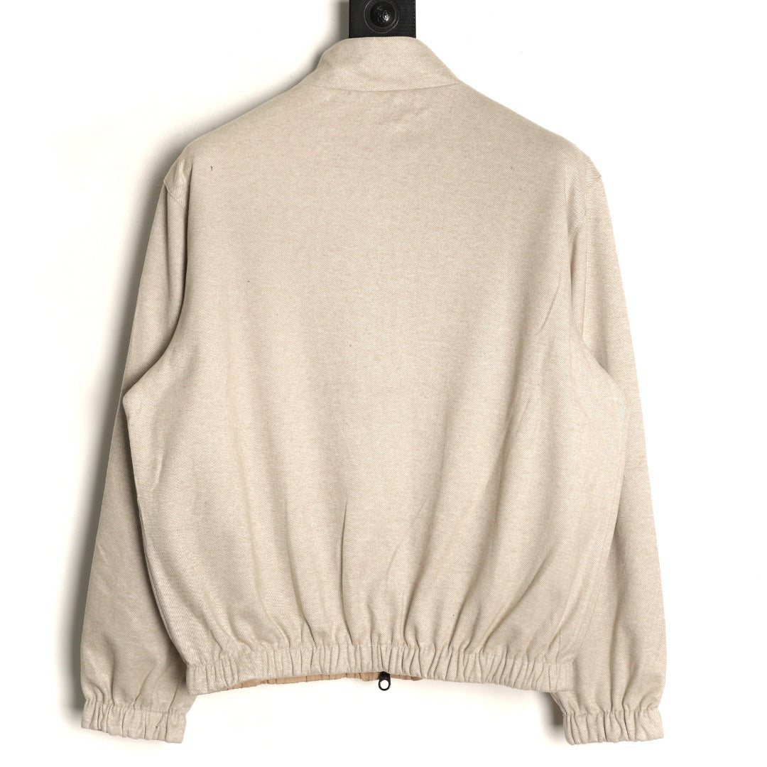 Loro Piana LP Embroidered Linen-Cashmere Stand-Collar Jacket