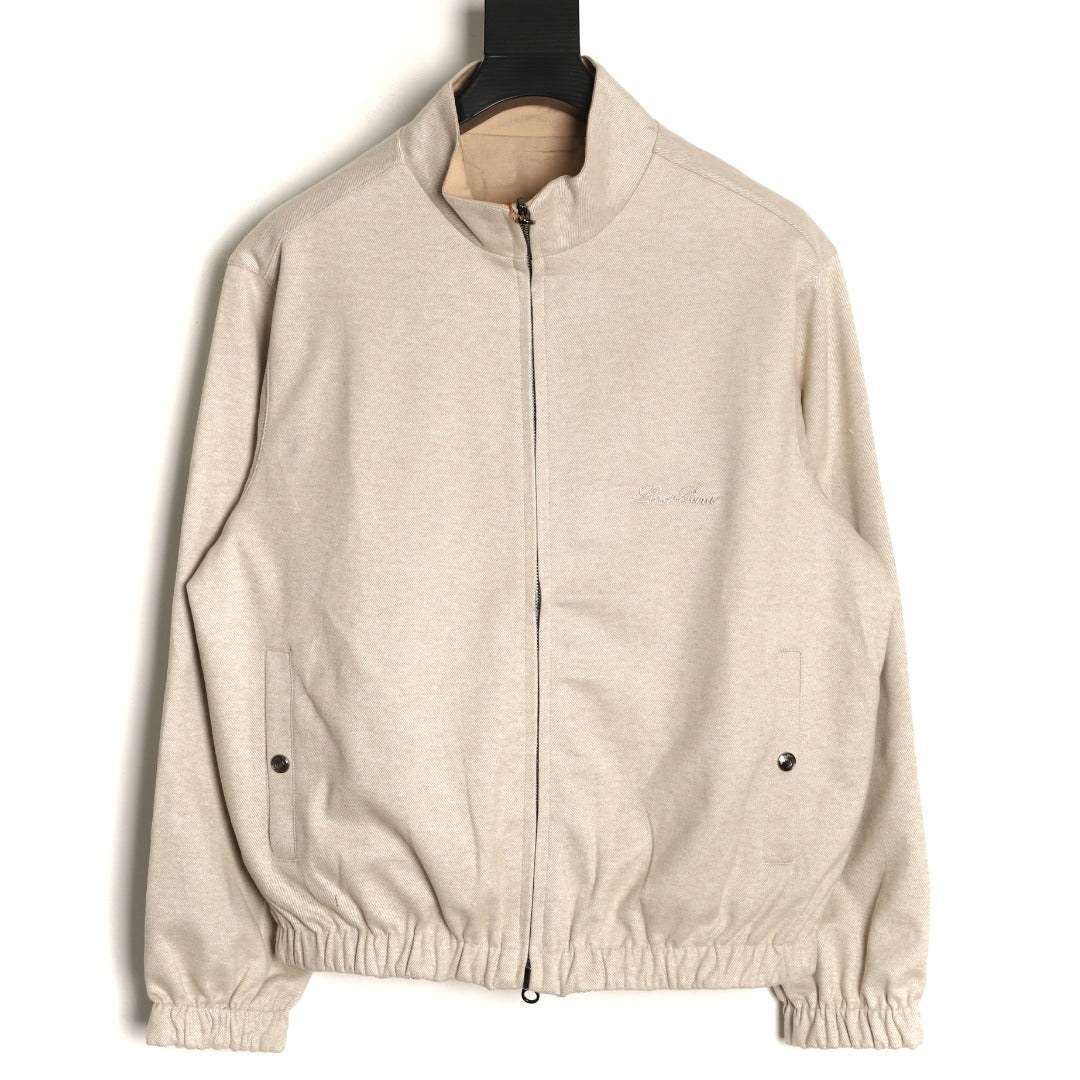 Loro Piana LP Embroidered Linen-Cashmere Stand-Collar Jacket