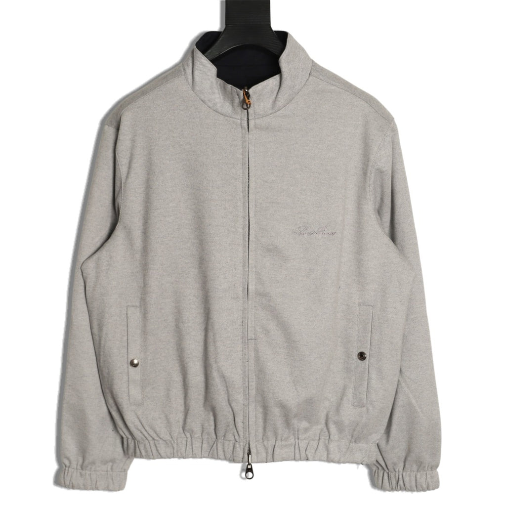 Loro Piana LP Embroidered Reversible Linen-Cashmere Jacket - Gray/Charcoal
