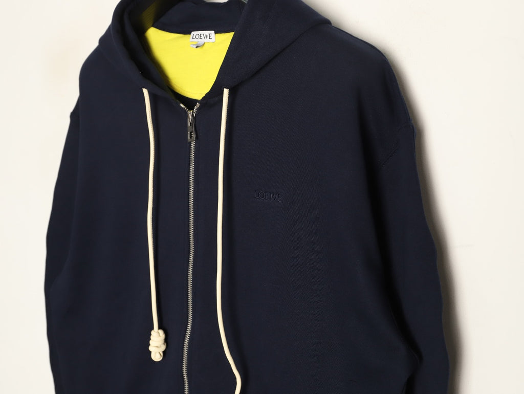 Loewe Curved-Sleeve Zip-Up Hoodie - Dark Navy