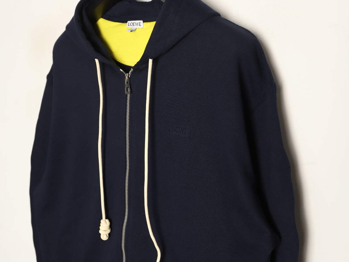 Loewe Curved-Sleeve Zip-Up Hoodie - Dark Navy