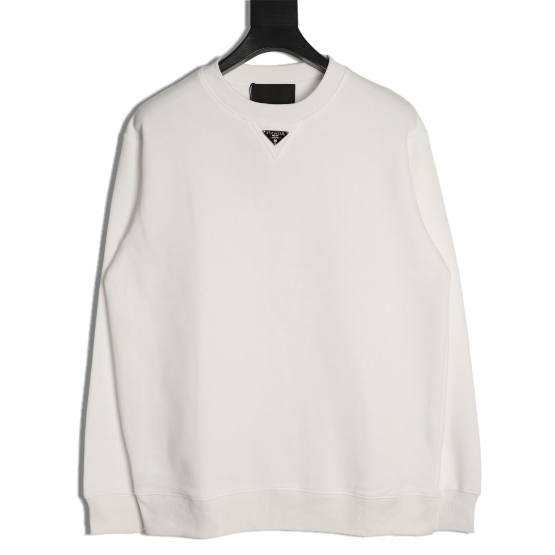 Prada White Triangle-Logo Crewneck Sweatshirt