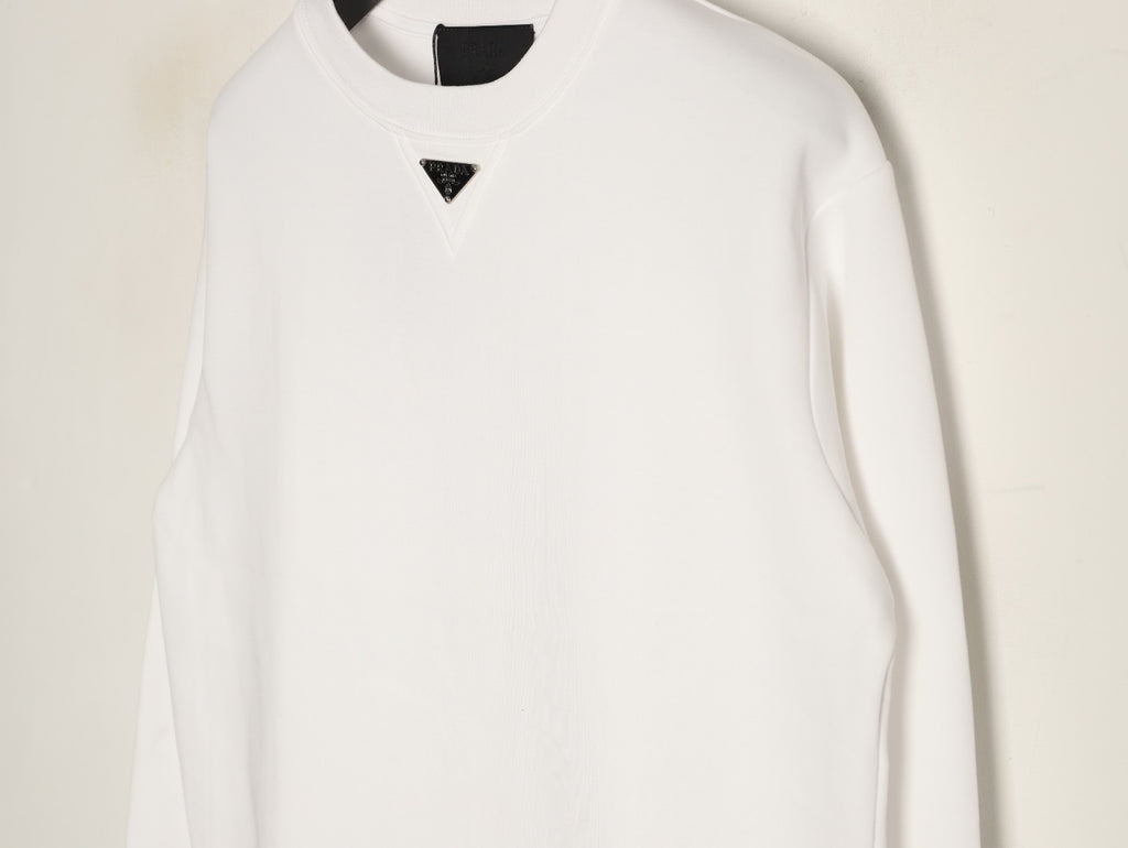Prada White Triangle-Logo Crewneck Sweatshirt