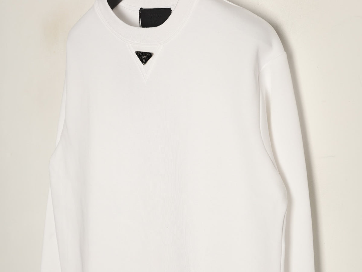 Prada White Triangle-Logo Crewneck Sweatshirt