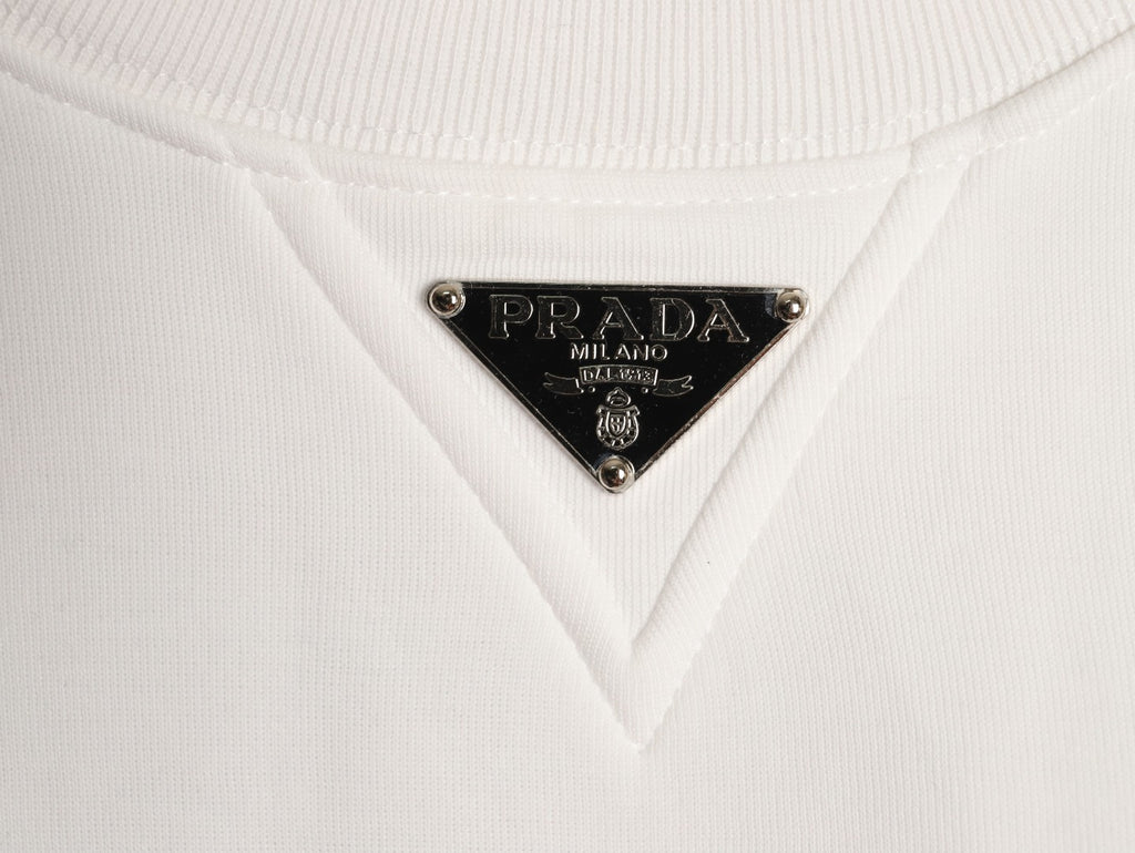 Prada White Triangle-Logo Crewneck Sweatshirt