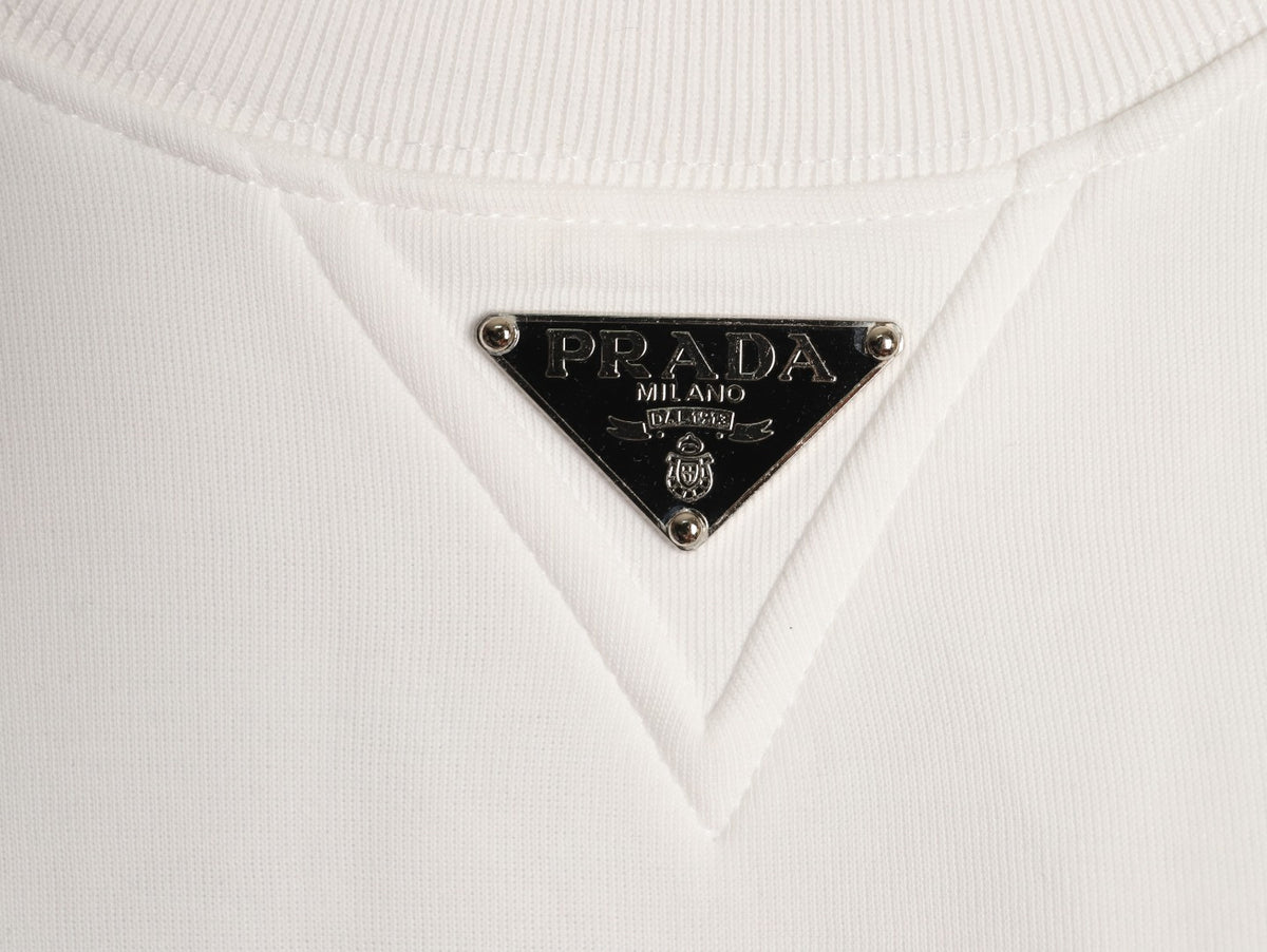 Prada White Triangle-Logo Crewneck Sweatshirt