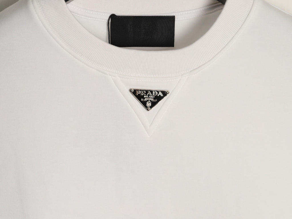 Prada White Triangle-Logo Crewneck Sweatshirt