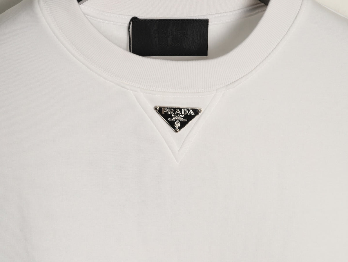 Prada White Triangle-Logo Crewneck Sweatshirt