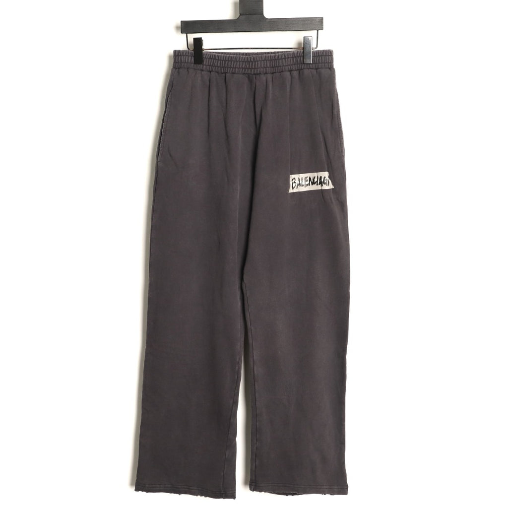 Balenciaga BLCG Charcoal Letter-Detail Wide-Leg Pants