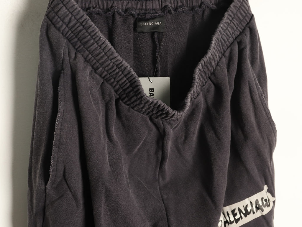 Balenciaga BLCG Charcoal Letter-Detail Wide-Leg Pants
