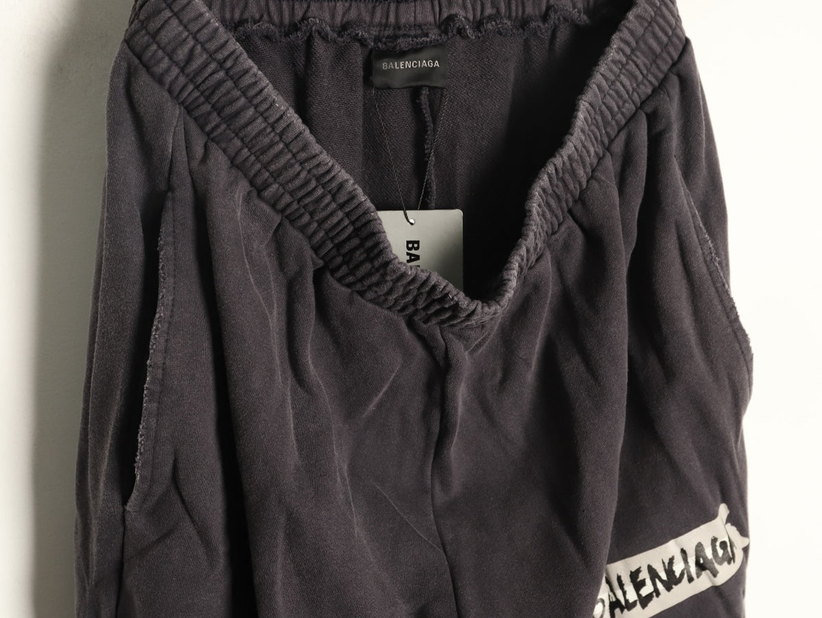 Balenciaga BLCG Charcoal Letter-Detail Wide-Leg Pants