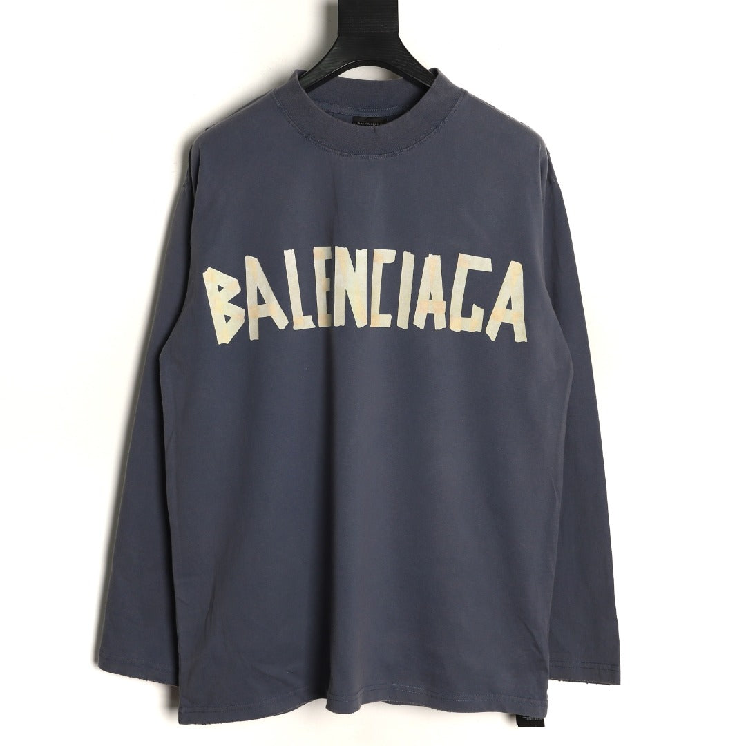 Balenciaga 26SS Dark Gray Front-and-Back Letter Long-Sleeve Top