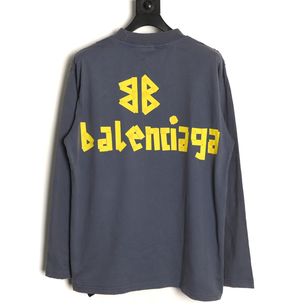 Balenciaga 26SS Dark Gray Front-and-Back Letter Long-Sleeve Top