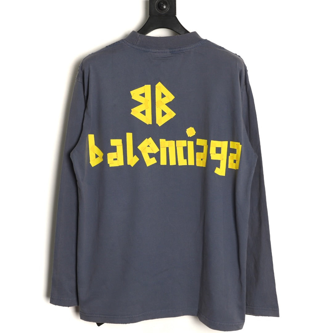 Balenciaga 26SS Dark Gray Front-and-Back Letter Long-Sleeve Top