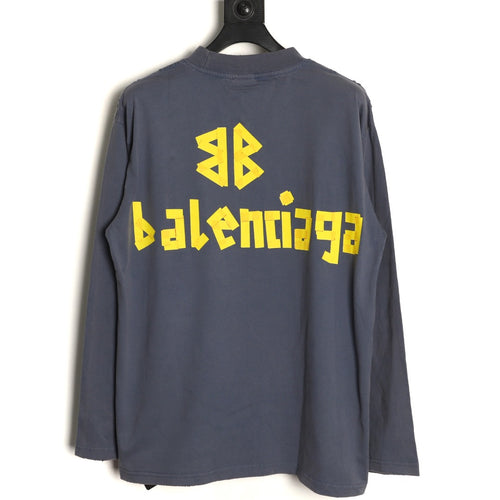 Balenciaga 26SS Dark Gray Front-and-Back Letter Long-Sleeve Top