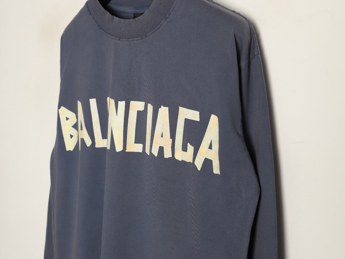 Balenciaga 26SS Dark Gray Front-and-Back Letter Long-Sleeve Top