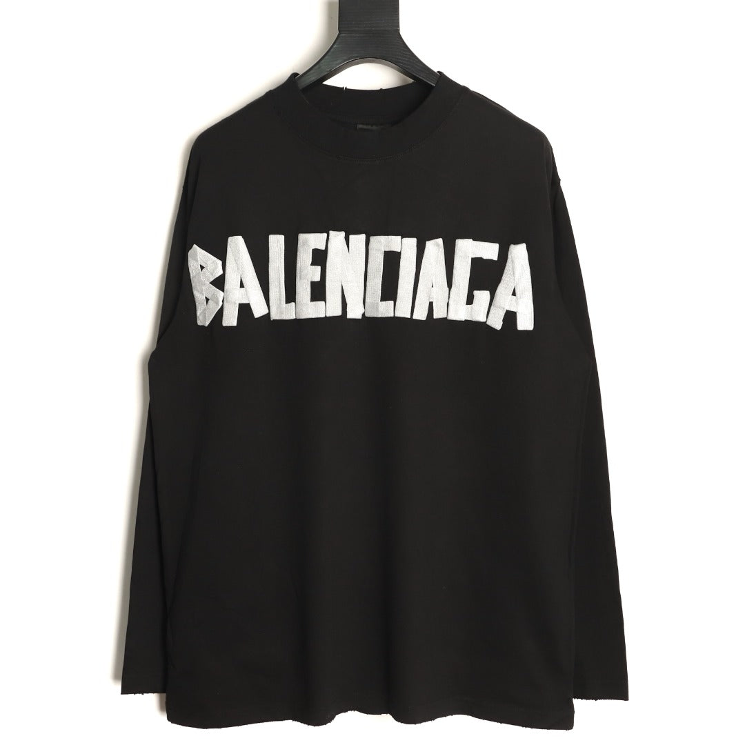 Balenciaga 26SS Black Tape-Look Letter Long-Sleeve Top