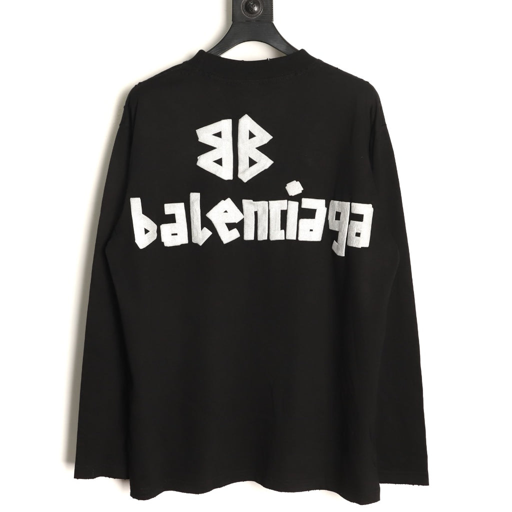 Balenciaga 26SS Black Tape-Look Letter Long-Sleeve Top