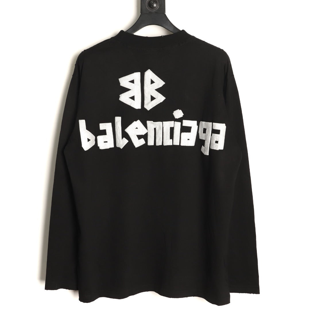 Balenciaga 26SS Black Tape-Look Letter Long-Sleeve Top