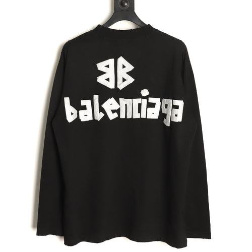 Balenciaga 26SS Black Tape-Look Letter Long-Sleeve Top