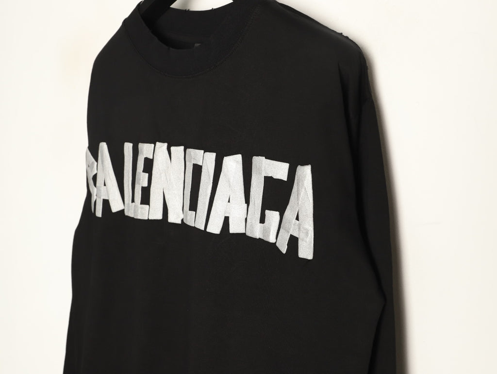 Balenciaga 26SS Black Tape-Look Letter Long-Sleeve Top