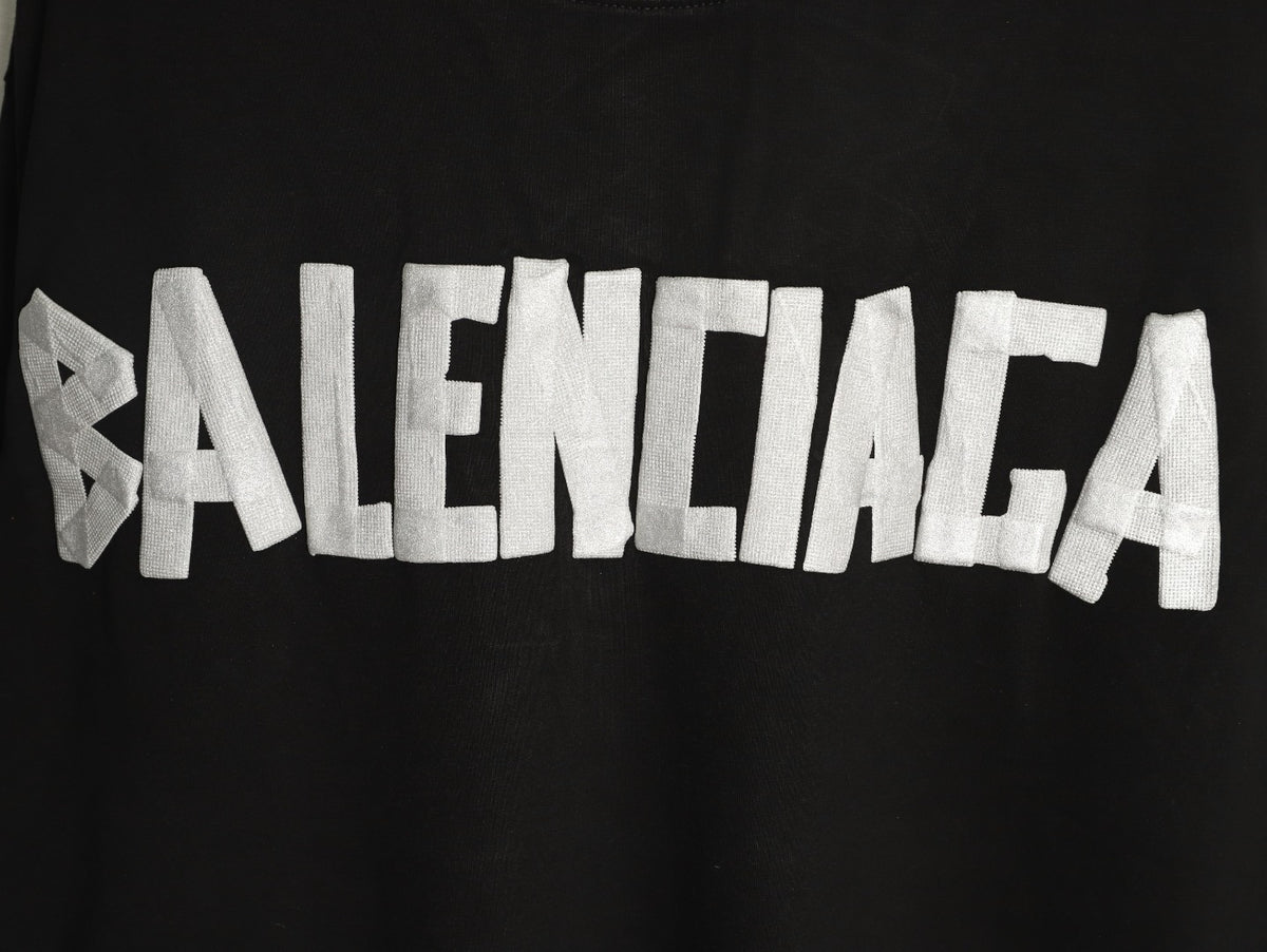 Balenciaga 26SS Black Tape-Look Letter Long-Sleeve Top