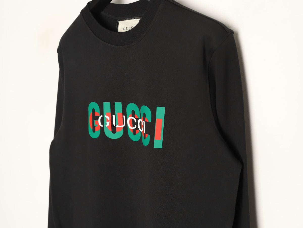 Gucci 26F Black Retro Letter Crewneck Sweatshirt