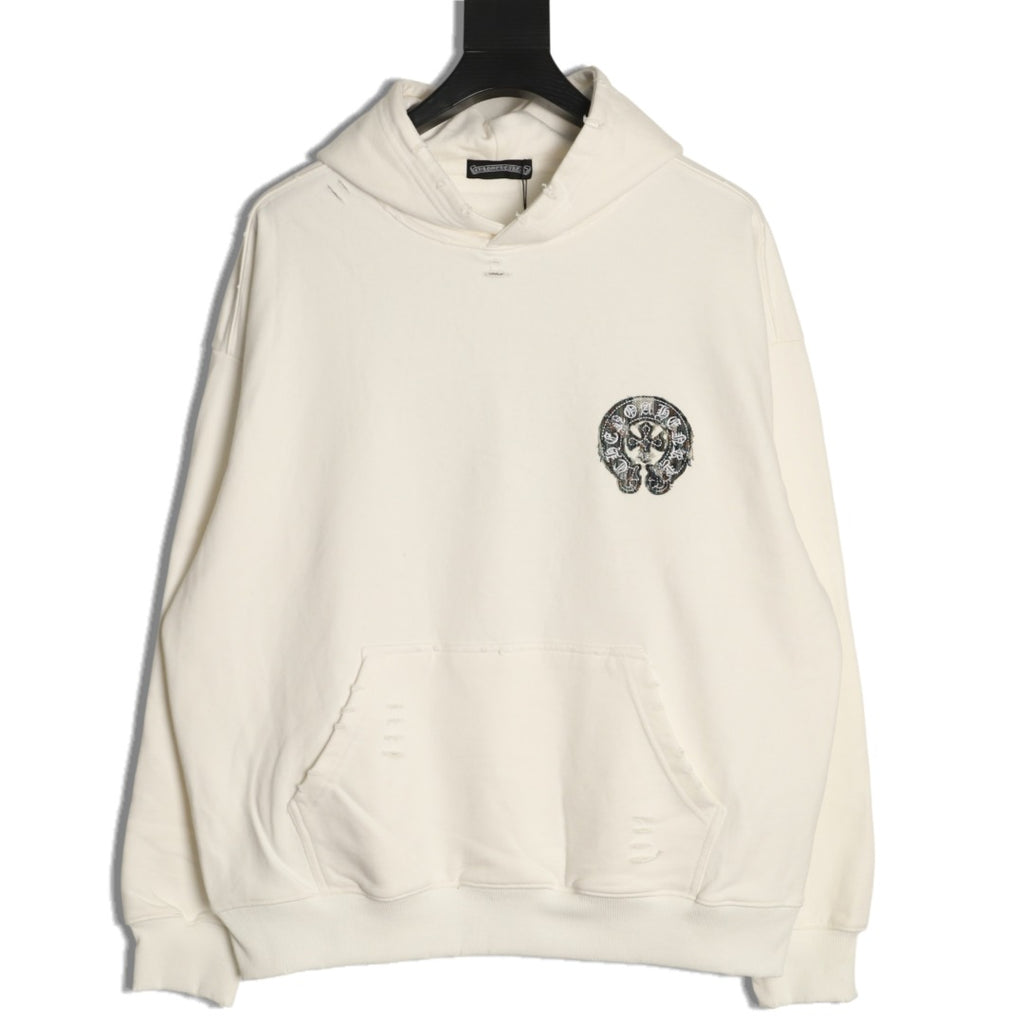 Chrome Hearts Off-White Cross-Emblem Back-Graphic Pullover Hoodie