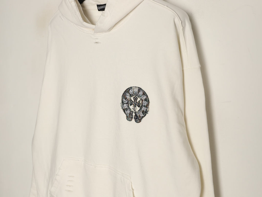 Chrome Hearts Off-White Cross-Emblem Back-Graphic Pullover Hoodie