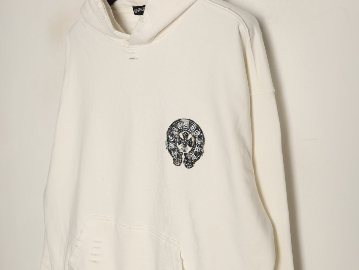 Chrome Hearts Off-White Cross-Emblem Back-Graphic Pullover Hoodie