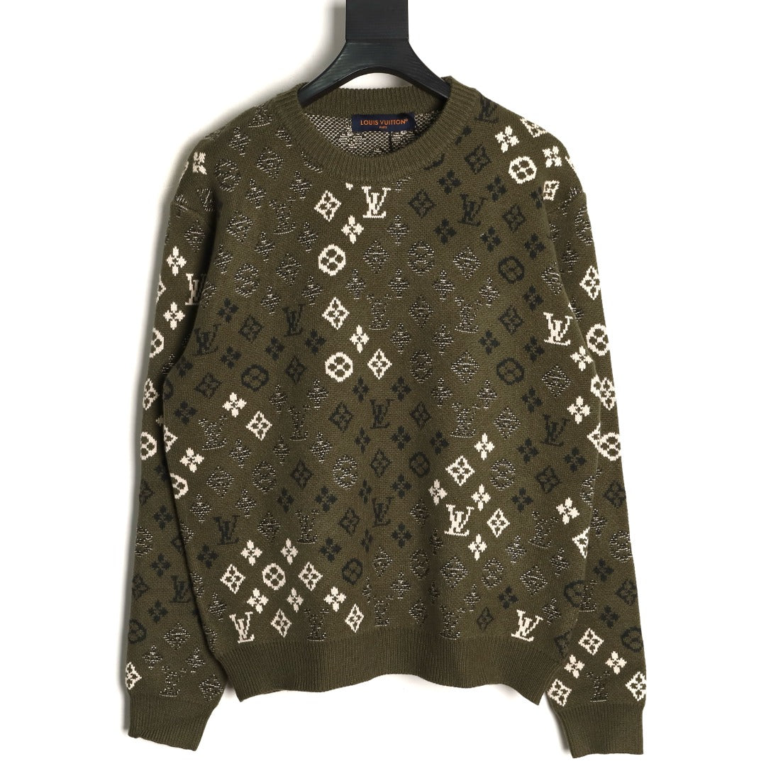 Louis Vuitton Olive Monogram Camo Crewneck Knit Sweater