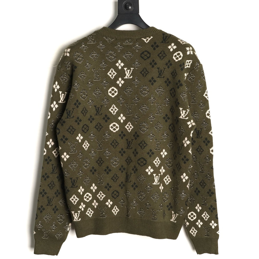 Louis Vuitton Olive Monogram Camo Crewneck Knit Sweater