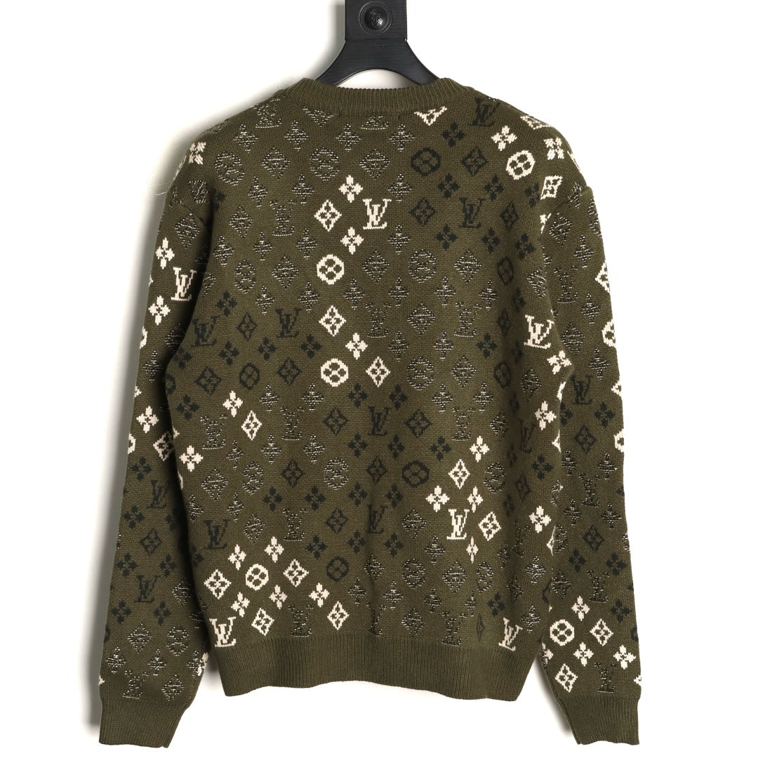 Louis Vuitton Olive Monogram Camo Crewneck Knit Sweater
