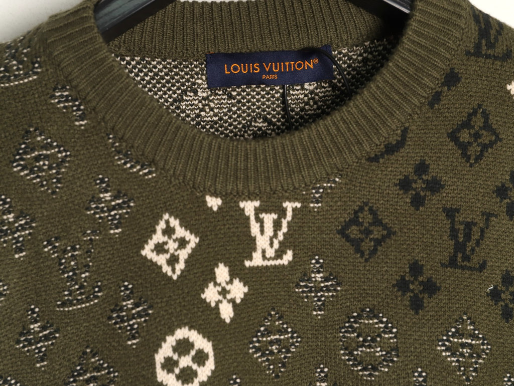 Louis Vuitton Olive Monogram Camo Crewneck Knit Sweater