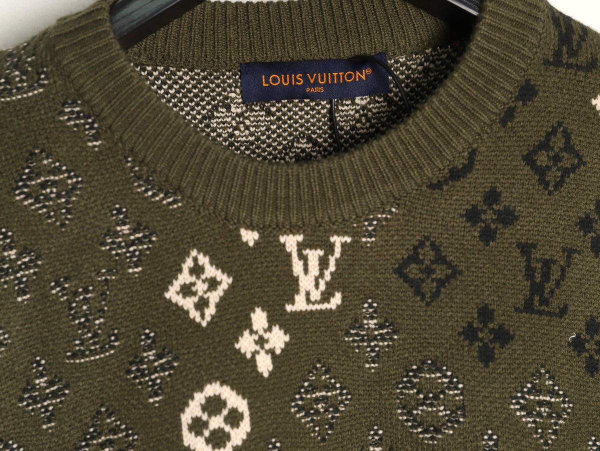 Louis Vuitton Olive Monogram Camo Crewneck Knit Sweater
