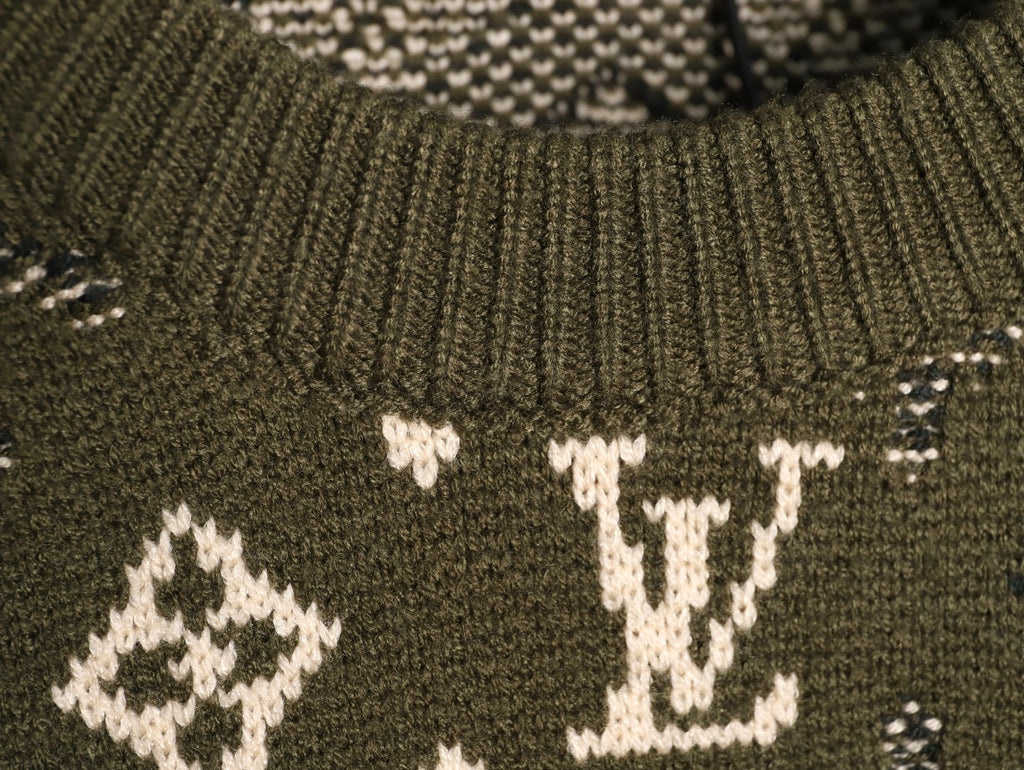 Louis Vuitton Olive Monogram Camo Crewneck Knit Sweater