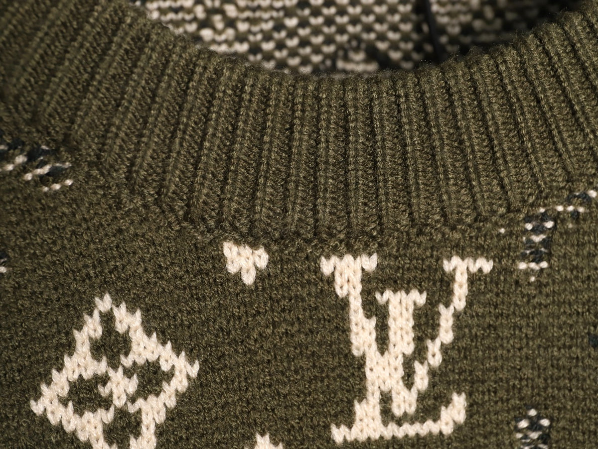 Louis Vuitton Olive Monogram Camo Crewneck Knit Sweater