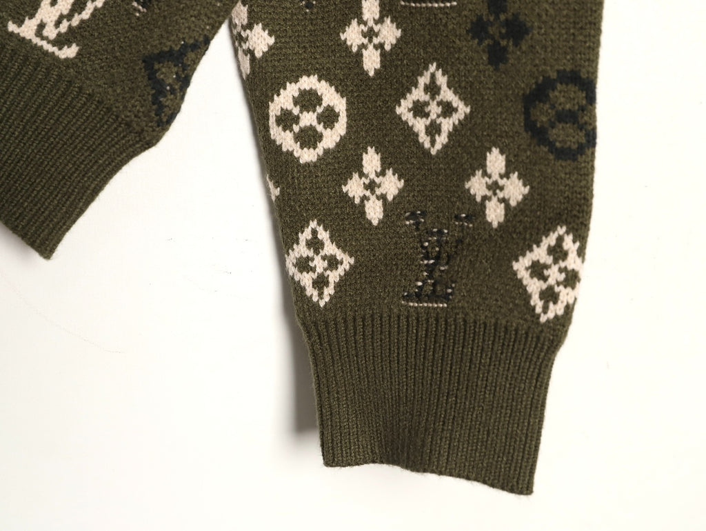 Louis Vuitton Olive Monogram Camo Crewneck Knit Sweater