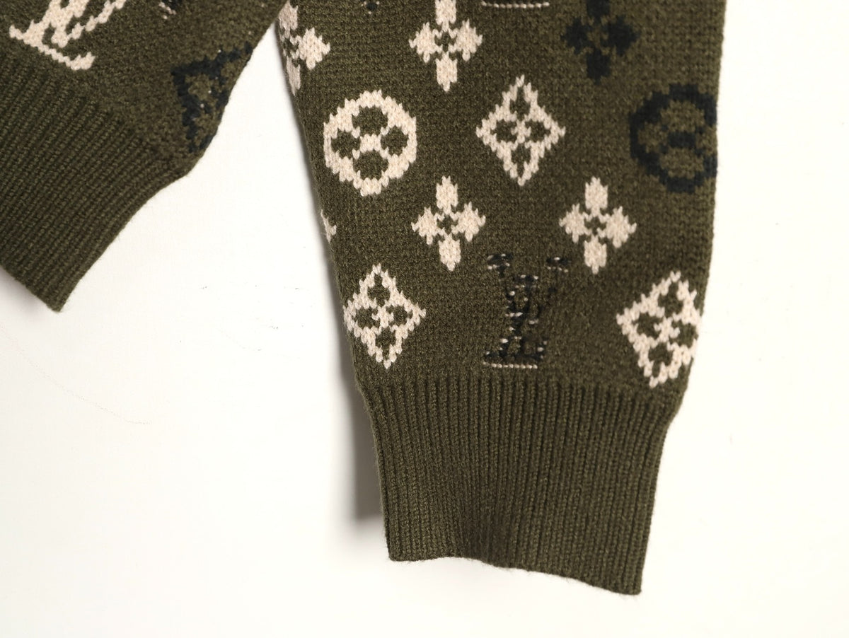 Louis Vuitton Olive Monogram Camo Crewneck Knit Sweater