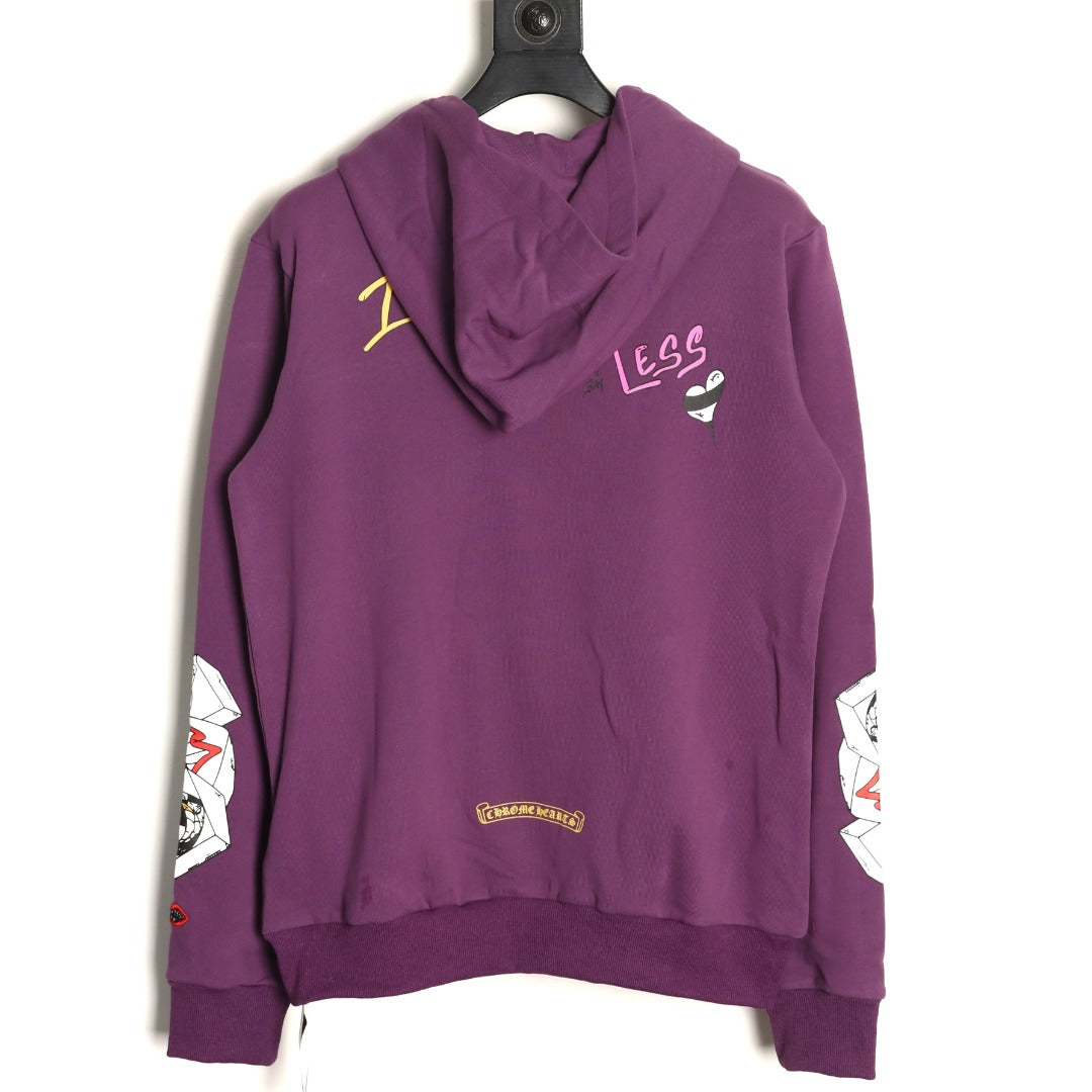 Chrome Hearts 23SS Purple Graffiti-Graphic Pullover Hoodie