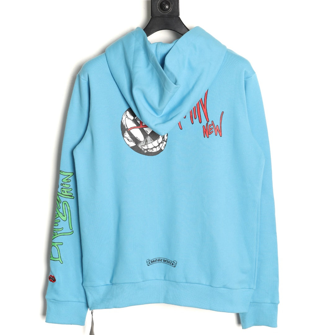 Chrome Hearts 23SS Light Blue Graffiti-Graphic Pullover Hoodie