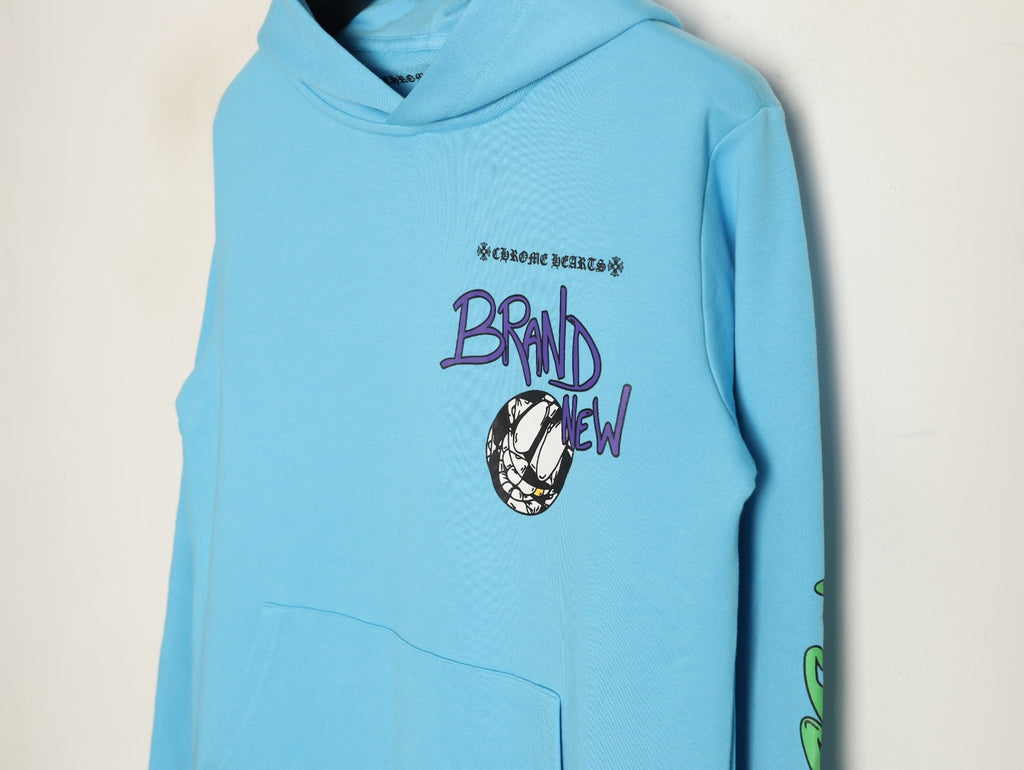 Chrome Hearts 23SS Light Blue Graffiti-Graphic Pullover Hoodie