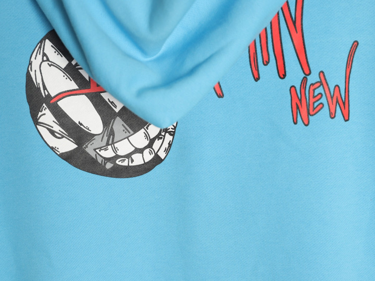 Chrome Hearts 23SS Light Blue Graffiti-Graphic Pullover Hoodie