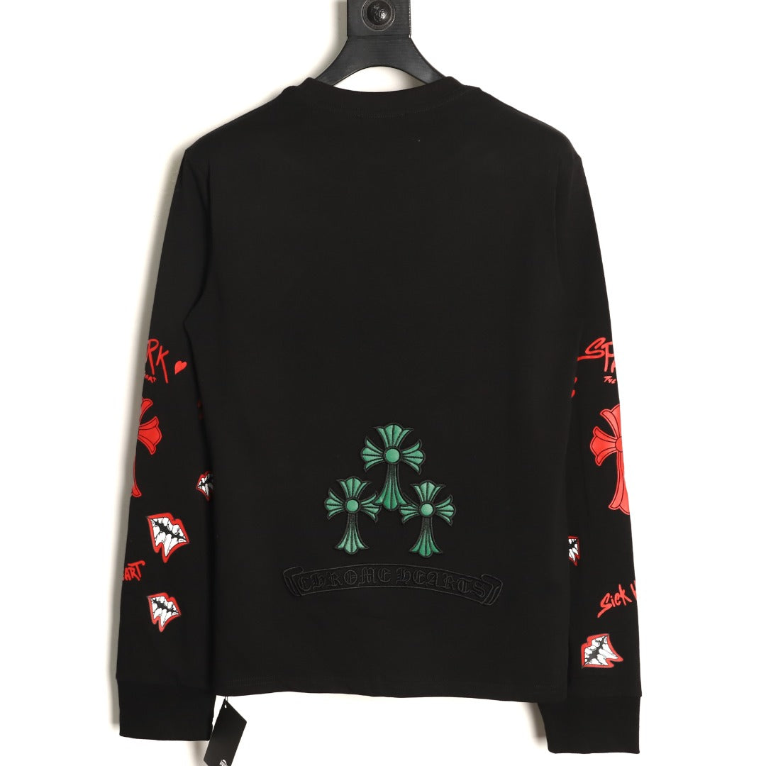 Chrome Hearts Black Tooth-and-Cross Graphic Long-Sleeve T-Shirt